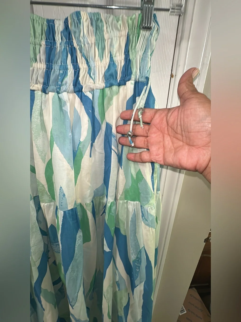 Elan Blue & Green Watercolor Stripe Maxi Skirt (mix33) - Picture 5 of 9